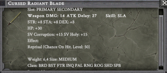 CURSED RADIANT BLADE in-game item card